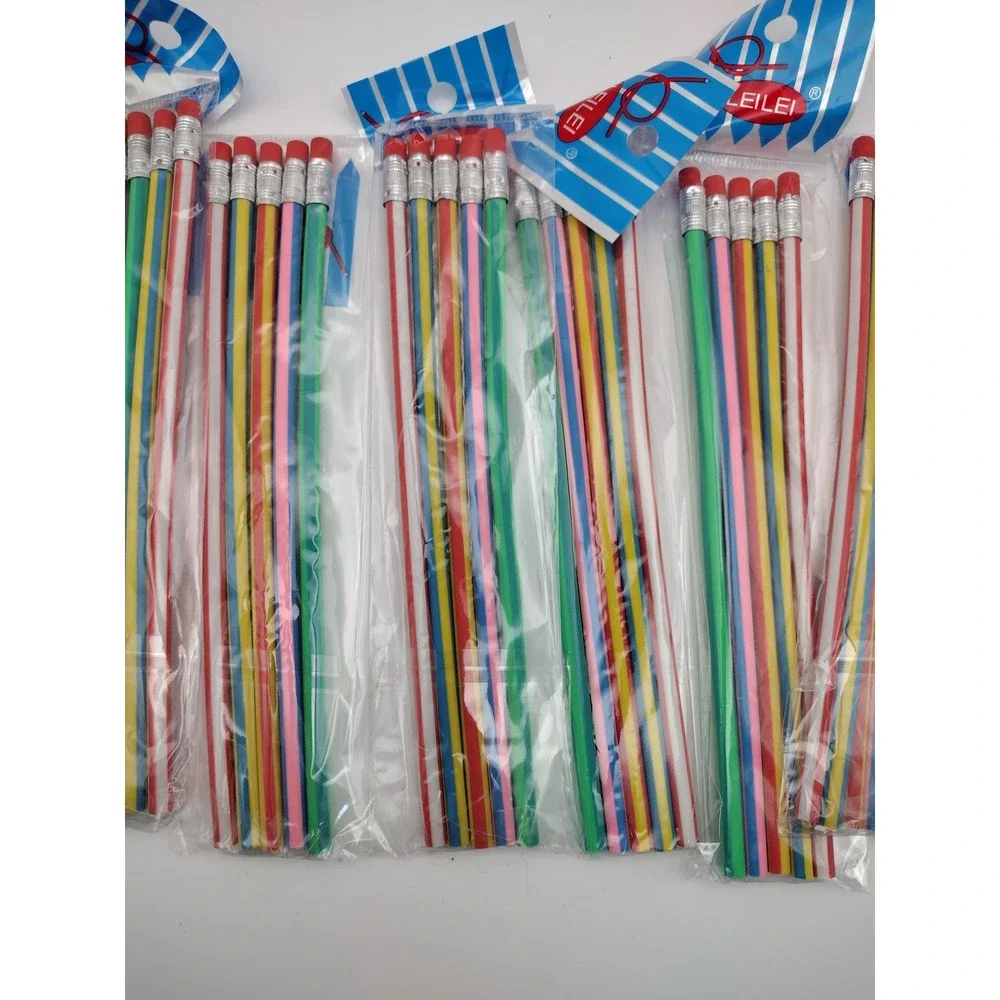 Leilei Multi Color‎ Striped Bendable Pencils Bulk 8 Packs of 5 Total 40